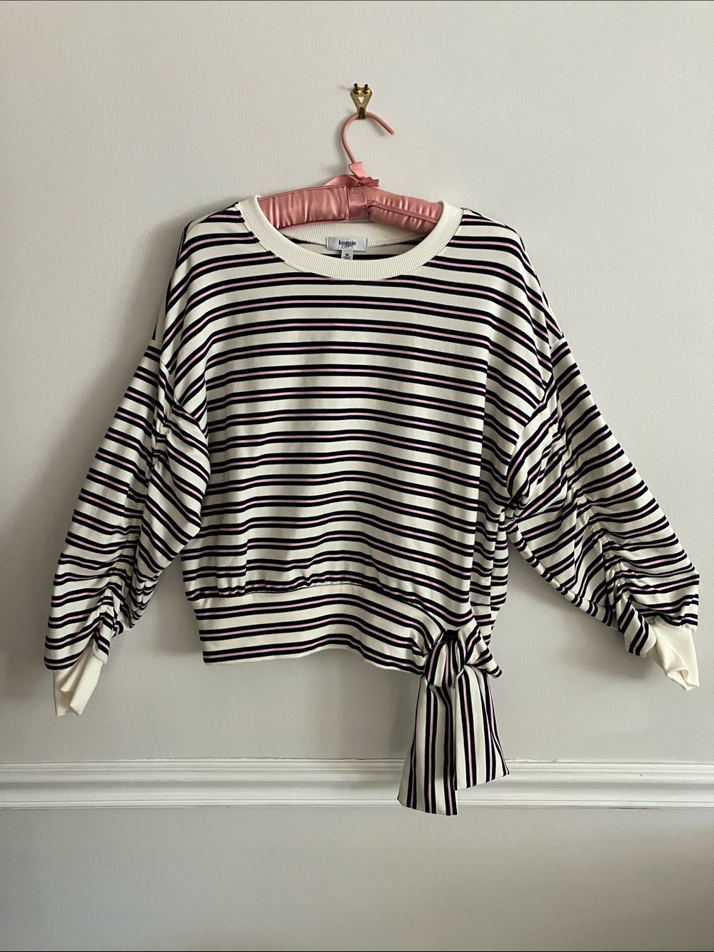 kenzie Cream, Pink and Navy Striped Tie-Hem Sweatshirt
